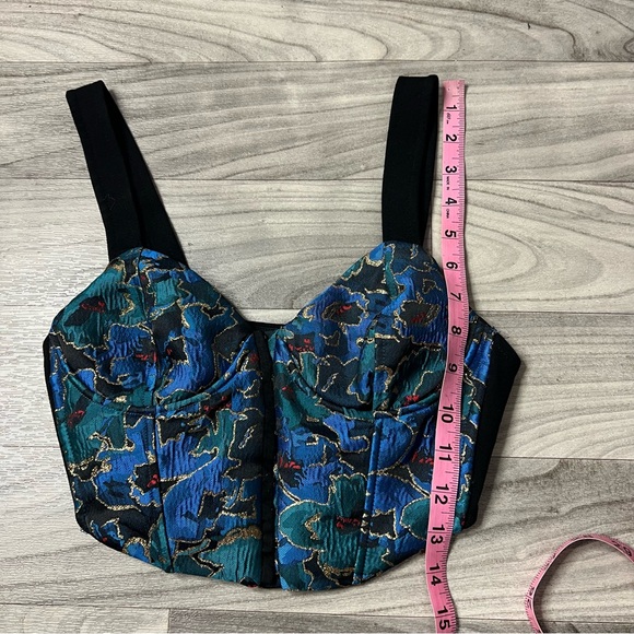 Zara Blue Embroidered Bustier Cropped Corset Top Women’s Size Small - Picture 3 of 8